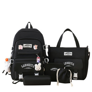 Mochila de Nylon Fashion Bonita Conjunto de 5 Peças <span class=keywords><strong>14</strong></span> Polegadas Impermeável com Forro de Poliéster Bolsa de Ombro Estojo de Lápis Bolsa Tote - Product Image 1
