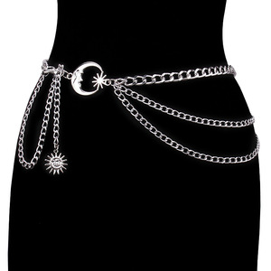 Chaîne de corps tendance multicouche en métal, ceinture à la taille avec pendentif soleil et croissant, pour femme, usage quotidien, en alliage de zinc - Product Image 5