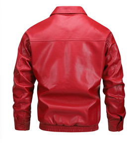 High Quality Zip-Up <strong>Red</strong> Pu Biker Vintage Leather <strong>Jacket</strong> for Men <strong>Waterproof</strong> Windproof Eco-Friendly Solid Color - Product Image 2