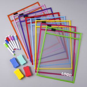 PET Clear Reusable Dry Erase Pockets 10 X 14 Inch, Hanging Write on Wipe Off Sleeves for Kids Classroom and Promotional Gifts