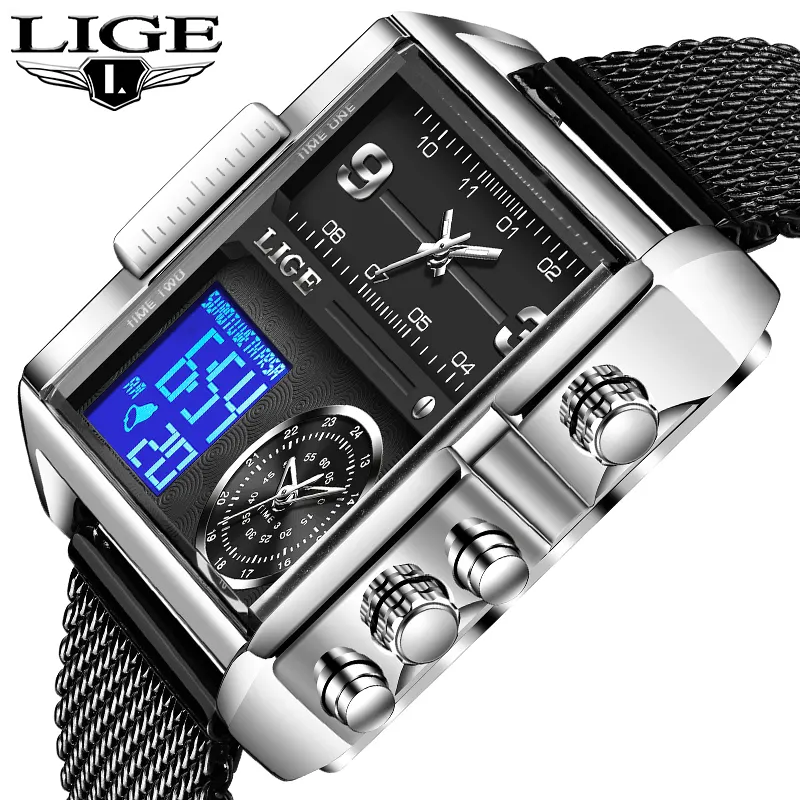 2021 LIGE Sports Watches Men Top Luxury Brand Waterproof Wristwatch Men Quartz Analog Digital Watch