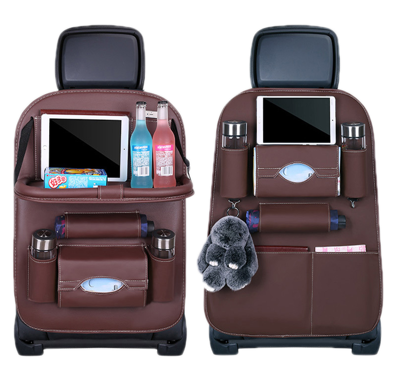 Прочный роскошный Органайзер из искусственной кожи на спинку сиденья автомобиля, подвесная сумка для хранения, органайзер с держателем для планшета и складным лотком