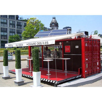 Kiosque alimentaire préfabriqué en conteneur rouge avec panneau solaire, auvent rétractable, restaurant mobile extérieur