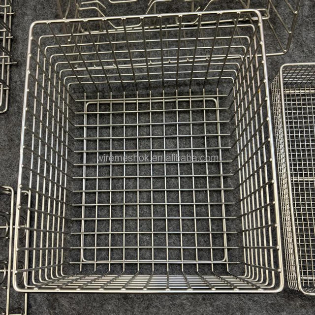 Stainless Steel 304 Metal Welded Wire Mesh Cleaning Sterilization Basket Weave Wire Mesh Storage Basket
