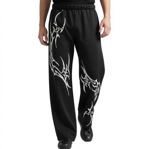 Pantalones Deportivos Unisex de Cintura Alta, Estilo Hip Hop, Anchos y Rectos, Bordados, Elásticos, de Poliéster/Algodón Grueso, para Verano, Estilo Europeo Americano - Product Image 3