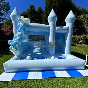 Color pastel niños fiesta al aire libre salto Combo castillo hinchable Casa de rebote azul inflable con tobogán y pozo de bolas - Product Image 3
