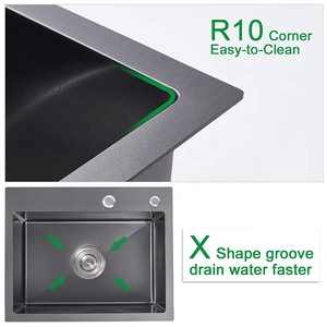 Lavelli da Cucina di Lusso in Acciaio Inox 304, Lavello <span class=keywords><strong>Moderno</strong></span> a Vasca Singola Stile Farmhouse, Set Nero - Product Image 5