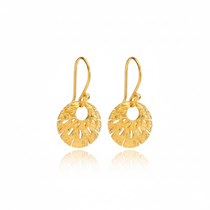 22k Gold Plated Round Design Vintage <b>Earrings</b> <b>Hook</b> Handcrafted Wholesale 925 Sterling Silver Jewelry - Product Image 2