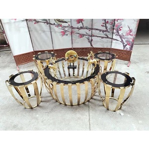 Chinois carré rond en acier inoxydable <span class=keywords><strong>noir</strong></span> <span class=keywords><strong>verre</strong></span> trempé jardin thé table basse ensemble de tasses à thé - Product Image 5