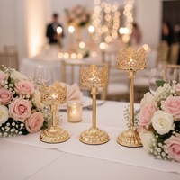 Ensemble de 3 chandeliers en forme de couronne creuse dorée, en fer électroplaqué de style européen, pour mariage, Noël, décoration de table à la maison