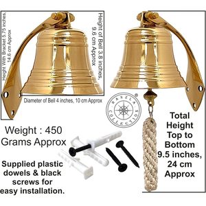 ALFA NAUTICAL Polished Brass Bell Marine Nautical Coastal Design Metal Handicraft <b>Wall</b> Mounted Hanging Ship Bell Indoor Outdoor - Product Image 5