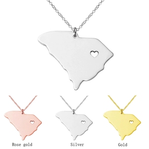 Collier en acier inoxydable avec pendentif cœur creux de la <span class=keywords><strong>carte</strong></span> de l'État de Caroline du <span class=keywords><strong>Sud</strong></span>, bijoux de mode pour hommes et femmes - Product Image 1