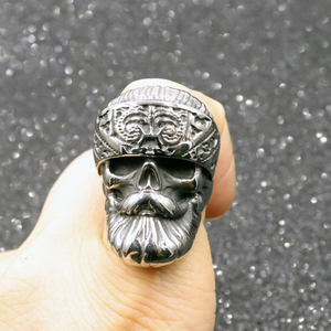 2025 Vintage in acciaio inox grande pesante gotico Punk teschio Cowboy anelli per gli uomini alla moda moto Band Ring - Product Image 1