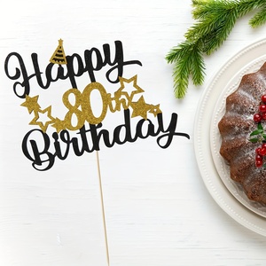 1 adorno para <span class=keywords><strong>pastel</strong></span> de feliz <span class=keywords><strong>cumpleaños</strong></span> número 80, adorno de <span class=keywords><strong>pastel</strong></span> negro y dorado con purpurina para decoración de fiestas de <span class=keywords><strong>cumpleaños</strong></span> número 80 - Product Image 2