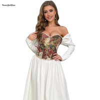 Corset Renaissance Gothique Grande Taille pour Femme avec 5 Fermetures à Baïonnette, Col Cœur, Dentelle Florale et Baleines, Effet Sculptant