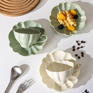 Nordic Afternoon Tea <b>Milk</b> Coffee Cup and Saucer Cute Simple Solid Color Ceramic Cup for Office and Outdoor - Product Image 1