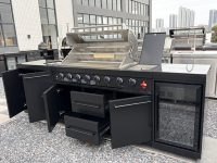 Îlot BBQ Modulaire de Luxe à Haute Puissance Thermique avec Brûleurs Gaz et Charbon en Acier Inoxydable 304 avec Revêtement Poudré, Grill Extérieur Commercial pour Fêtes