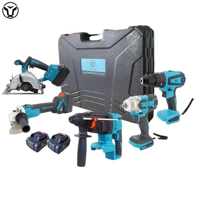 YUTUO 5'' Circular Saw Grinder Drill Wrench Hammer 5 In1 Cordless 21V Li-ion Battery Power Tool Combo Electric Tool Kit Set