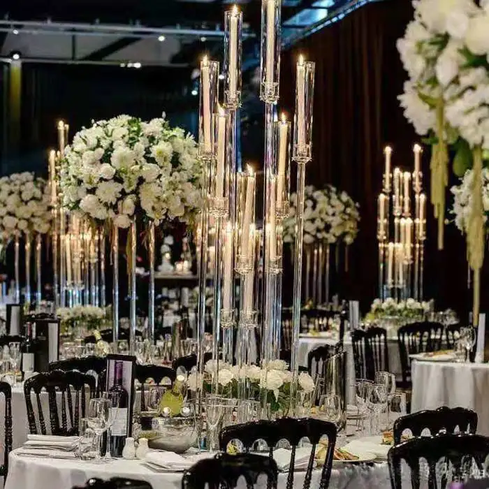 MH-TZ0585 10 pillars crystal candelabra wedding centerpieces crystal candelabra with glass hurricane