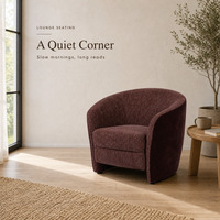 Fauteuil d'appoint moderne en velours bordeaux, fauteuil barillet avec dossier incurvé et assise en chenille, chaise rembourrée pour salon