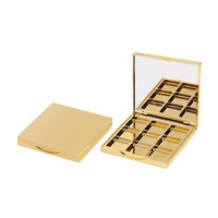Palette d'ombres à paupières vide en plastique, carré or 9 couleurs, sans marque, conteneur d'ombres à paupières métalliques en or