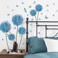 4pcs/set Grosir Lembar Stiker UV untuk Dinding Warna Biru Langit Desain Bunga Stiker Wallpaper untuk Dinding di Ruang Tamu Kamar Tidur