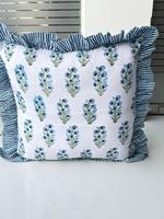 Housse de coussin vintage en coton indien imprimé à la main avec volants, housses de coussin à volants imprimées à la main, coussins bohèmes 16x16 18x18 20x20