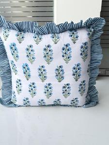 Housse de coussin vintage en coton indien imprimé à la main avec volants, housses de coussin à volants imprimées à la main, coussins bohèmes 16x16 18x18 20x20 - Product Image 4