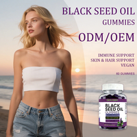 Gummies à l'huile noire 60 Vegan, complément alimentaire pour le soutien immunitaire, la peau et les cheveux, saveur cerise, OEM/ODM, étiquette privée, approvisionnement en vrac