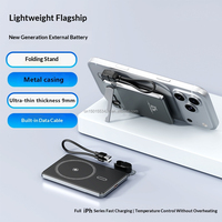 Batería Externa Magnética Metálica Delgada de Bolsillo de 5000 mAh con Soporte Oculto para Teléfono, PD 22.5W, Inalámbrica 15W, Multifuncional para iPhone