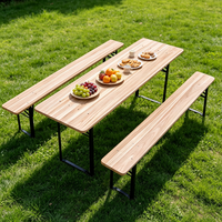 Offre Spéciale : Ensemble Table et Chaises Pliantes en Bois pour Extérieur – Idéal Camping, Restaurant, Fêtes, avec Porte-Bière Intégré
