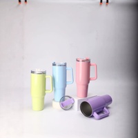 Gobelet isotherme transfrontalier en acier inoxydable 304, grande capacité 40 oz, personnalisable, couleur unie, avec couvercle à poussoir et poignée pour voiture