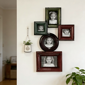 Nouveau cadre photo mural <span class=keywords><strong>en</strong></span> bois vintage, avec 6 ouvertures, écologique et durable, pour décoration intérieure - Product Image 3