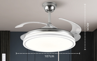 Ventilateur de plafond rétractable décoratif moderne de 42 pouces avec lumière LED, moteur CC réversible, 3 pales, télécommande, intensité variable