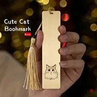 Altın sevimli kedi Metal imi püskül ve özel Logo, altın kaplama komik promosyon pirinç imi Metal, kutulu imi