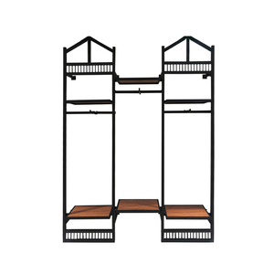 Tienda al por menor decoración MDF del grano de madera de hierro negro pared ropa Display Rack - Product Image 2