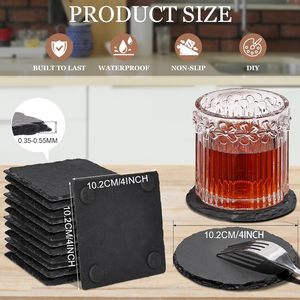 Wholesale <b>Black</b> Non-Slip Drink Slate Stone Bulk <b>Coasters</b> Set Holder Square Round Slate <b>Coasters</b> with Holder for Laser Engraving - Product Image 2