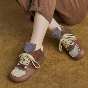 Botines de Color Contrastante para Mujer, Estilo Japonés, con Cordones Redondos, Tacón Plano, de PU, de Caña Alta, para Verano - Product Image 3