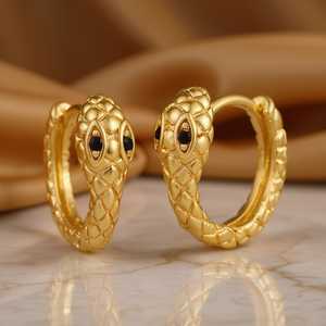 Golden Snake <b>Hoop</b> <b>Earrings</b> 18K Solid Gold Bezel Set Crystal Women's Luxury Everyday Wear <b>Fine</b> Jewelry - Product Image 2