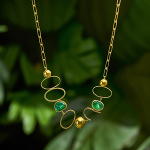Collier Chaîne Tendance en Acier Inoxydable 316L Plaqué Or PVD, Durable et Résistant, Décoré de Pierres Vertes - Product Image 3
