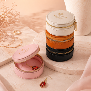 Luxury Round PU Jewelry <b>Box</b> with Zipper Closure for Ring Earring Necklace Storage and Travel Gift Packaging jewelry packaging - Product Image 1