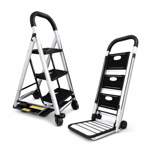 Aluminum 3-<b>Step</b> Folding Ladder with Wheels Modern Design Portable <b>Step</b> Stool for Home School Warehouse & Supermarket Use - Product Image 1