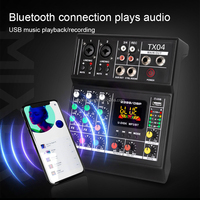 Console de mixage audio USB TX04 2 canaux pour DJ, studio en direct, karaoké, scène, performance, avec microphone sans fil et carte son