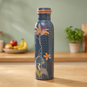 Bouteille d'eau en métal à motif floral avec couvercle, gourde de voyage portable - Product Image 3