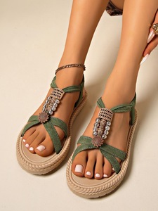 Women Summer Bohemian Beaded Flat <b>Sandals</b> <b>Elastic</b> Ankle Strap Non Slip Sole Beach Casual Ladies Footwear - Product Image 1