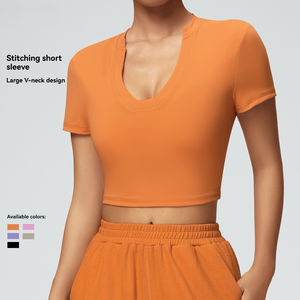 Camiseta Deportiva de Yoga y Top de Entrenamiento para <span class=keywords><strong>Mujer</strong></span>, Económica, Informal, de Nailon, Ligera, Transpirable, de Secado Rápido, Ajustada, para Gimnasio y Yoga - Product Image 4