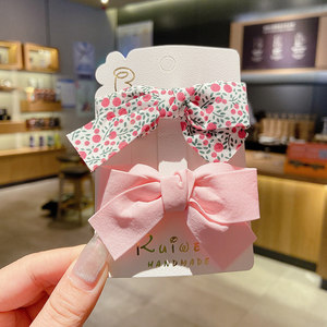 Floral Print <b>Bow</b> Hair <b>Clips</b> Set Cute Solid Color Fabric Barrettes Side Bangs Decor Pins For Girls Kids Princess Hair Accessories - Product Image 6
