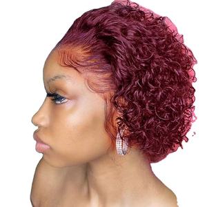 Rambut palsu pendek ikal Brasil potongan <span class=keywords><strong>Pixie</strong></span> renda depan Hd dengan pemasok Dropshipping tanpa lem untuk <span class=keywords><strong>Wig</strong></span> keriting dengan poni - Product Image 1