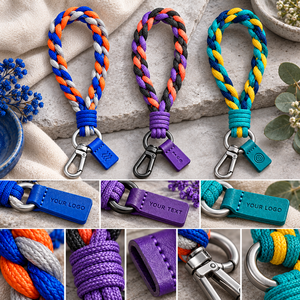 Porte-clés personnalisés en nylon tressé avec étiquette en cuir et mousqueton OEM ODM - Product Image 3
