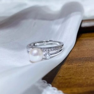 10701 DIY Pearl Accessories S925 <b>Silver</b> Ring Empty Holder Flower Style <b>Silver</b> Jewelry Holder with 7-9mm Round <b>Beads</b> - Product Image 3